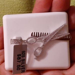 .925 Sterling Silver Comb & Scissors Pendant